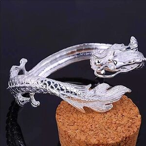 Sterling Silver Dragon Bangle Bracelet Unisex Viking Norse